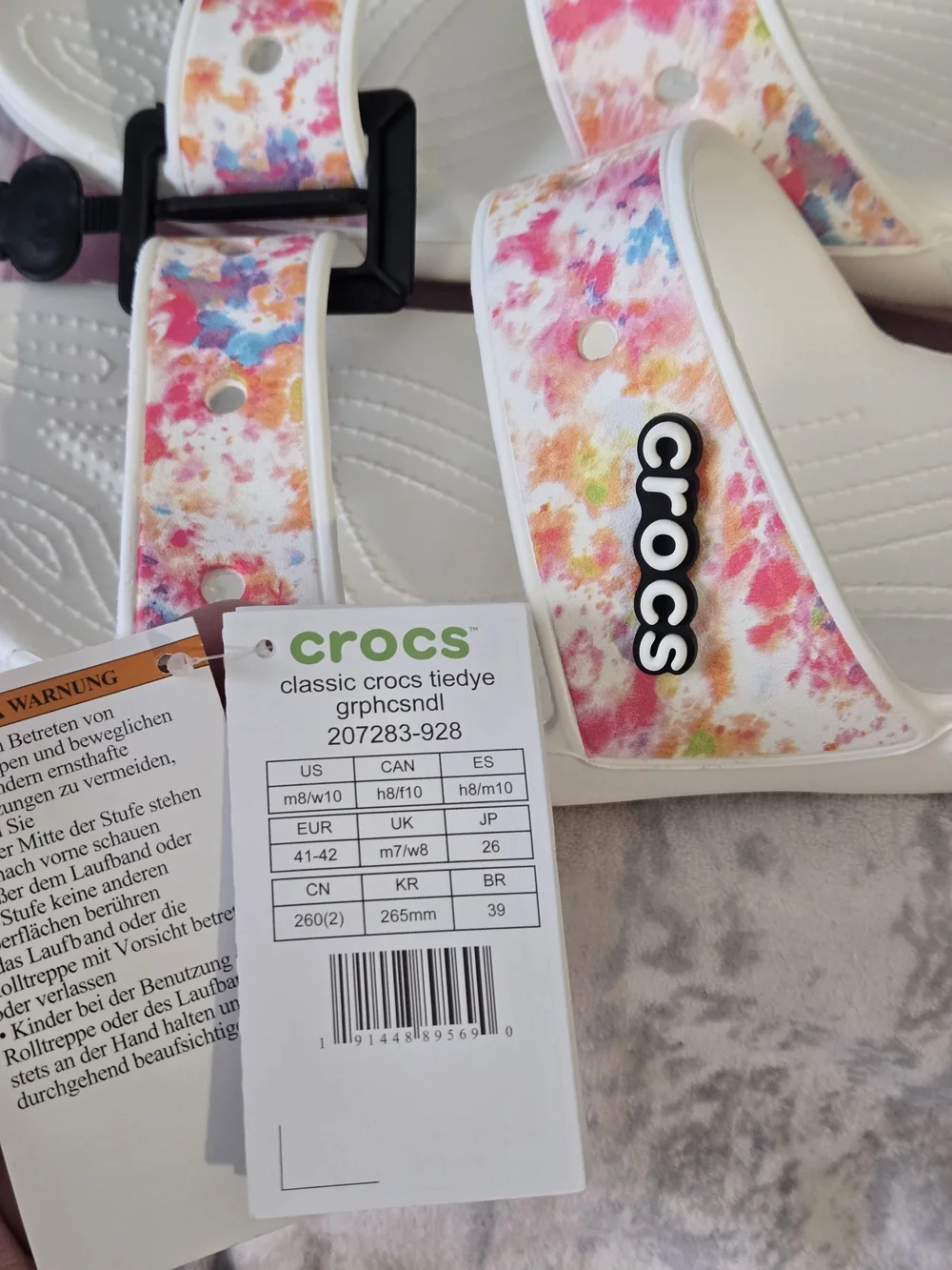 CROCS White Slide Sandals with Pink, Blue & Orange Splash 8 M / 10 W